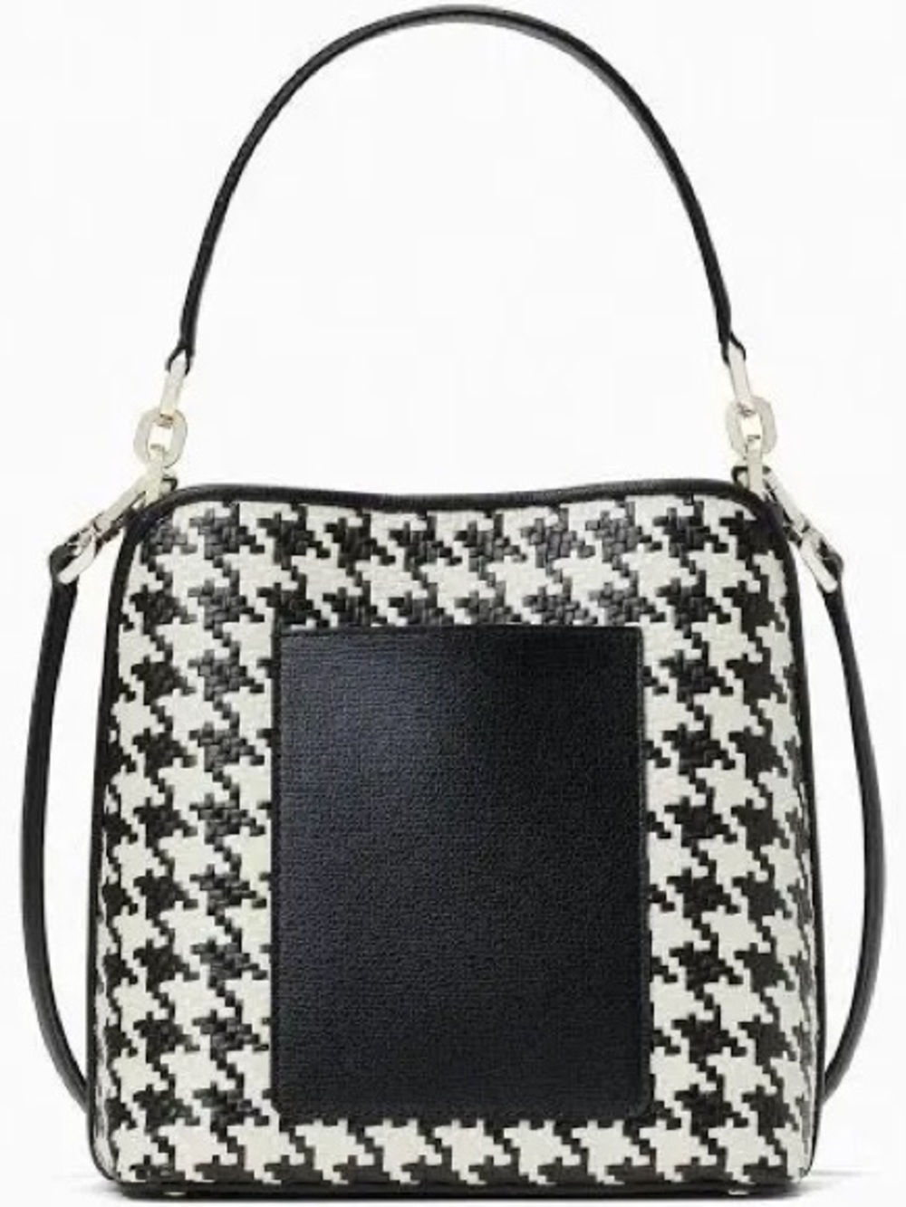 Kate Spade Darcy Bucket Bag Crossbody In Woven Houndstooth Multi White / Black - Picture 4 of 6